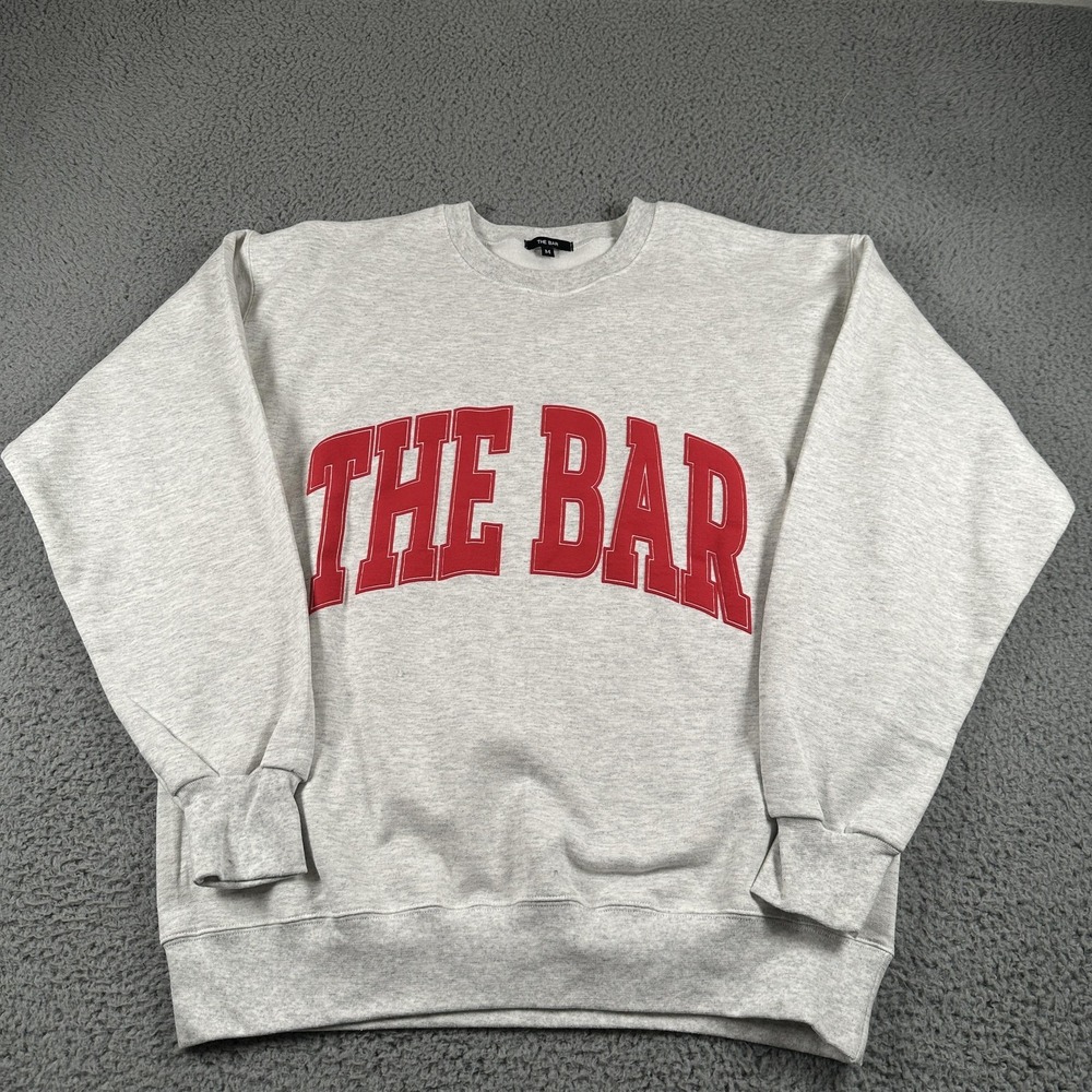 The Bar Sweatshirt Womens M Gray Fleece Crewneck Pullover Graphic Logo Front - Picture 1 of 7